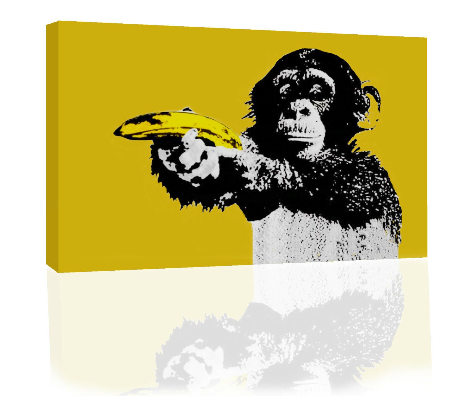 MUSTARD / YELLOW MONKEY POINTING BANANA ABSTRACT CANVAS WALL ART PICTURE PRINT