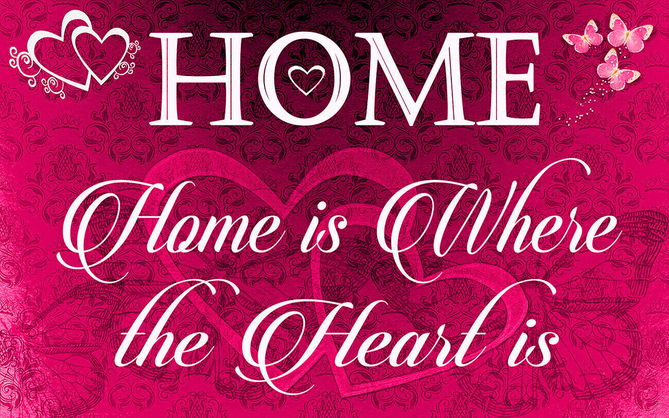 Home is where the heart is quote Pink Canvas Wall Art Picture Print - All sizes