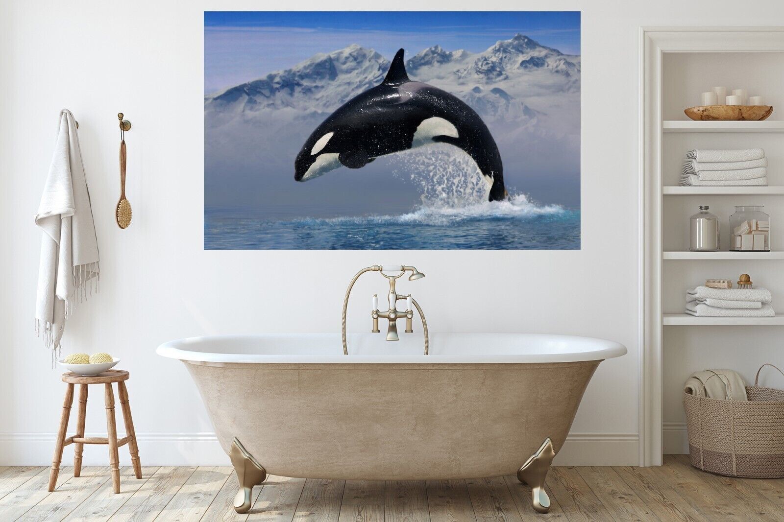 Orca Whale in Ocean Blue Canvas Wall Art Picture Print
