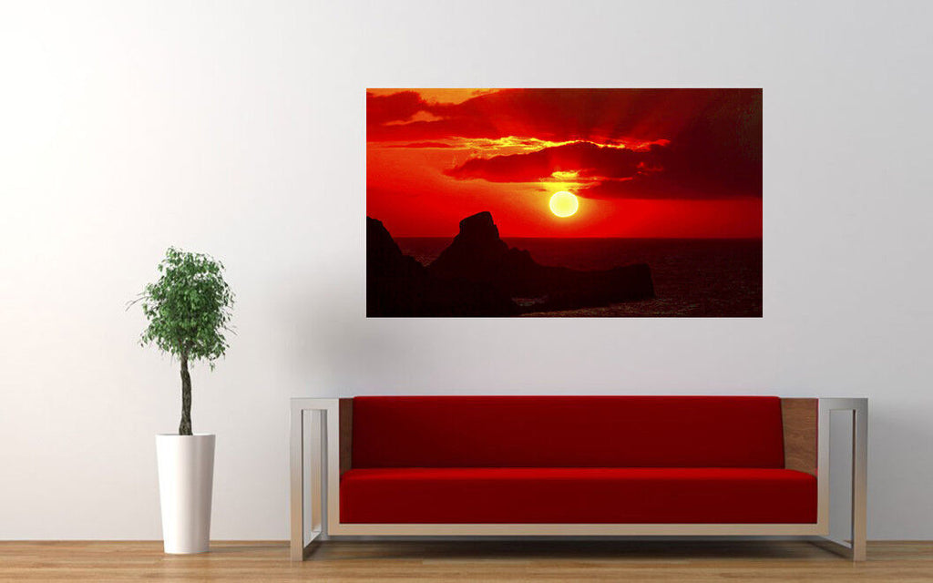 Beautiful Landscape Sunset at Worms Head Canvas Wall Art Picture Print Picture