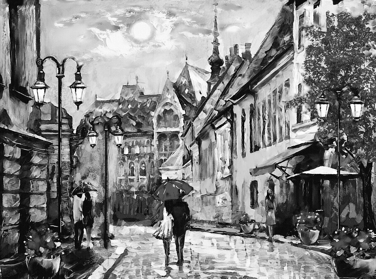 Black & White Budapest City Umbrella Canvas Wall Art Picture Print Oil Painting