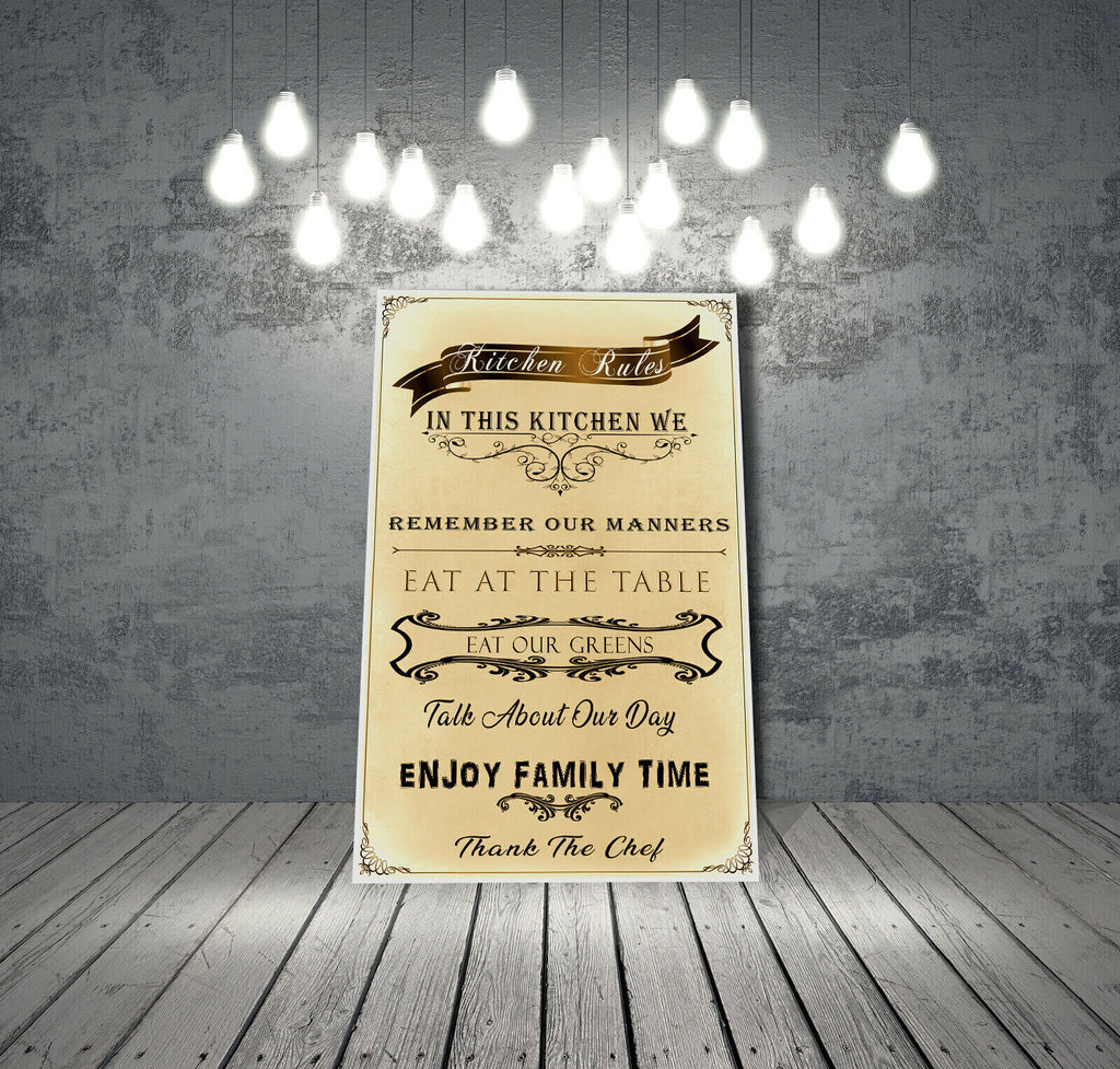 Cream Kitchen Rules Canvas Wall Art Picture Print Artwork