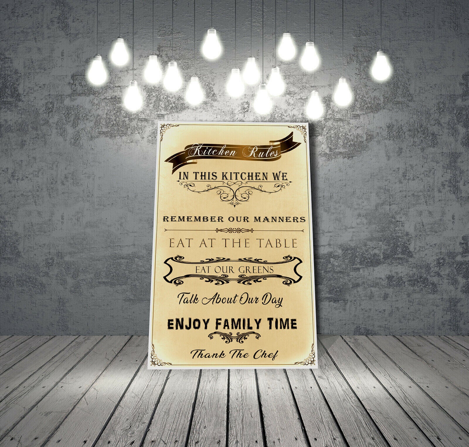 Cream Kitchen Rules Canvas Wall Art Picture Print Artwork