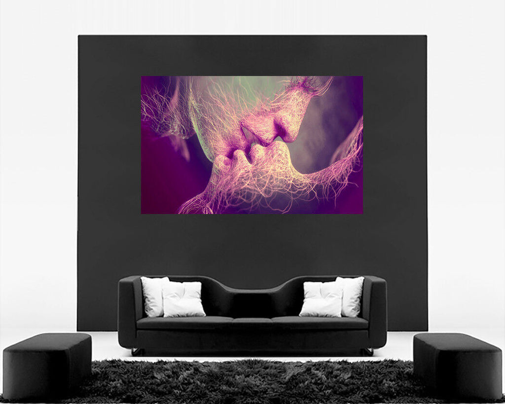 Purple Tones Love Kiss Abstract Art on CANVAS WALL ART Picture Print - All sizes