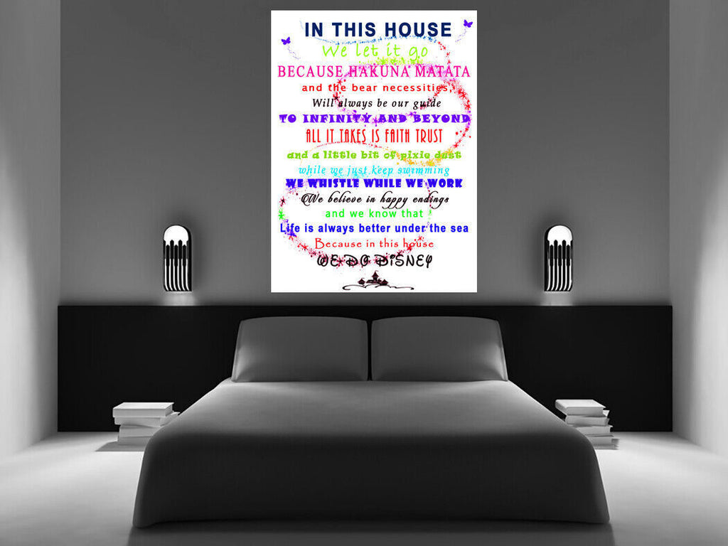 We Do Disney In This House Quote on CANVAS WALL ART Picture Print white multi