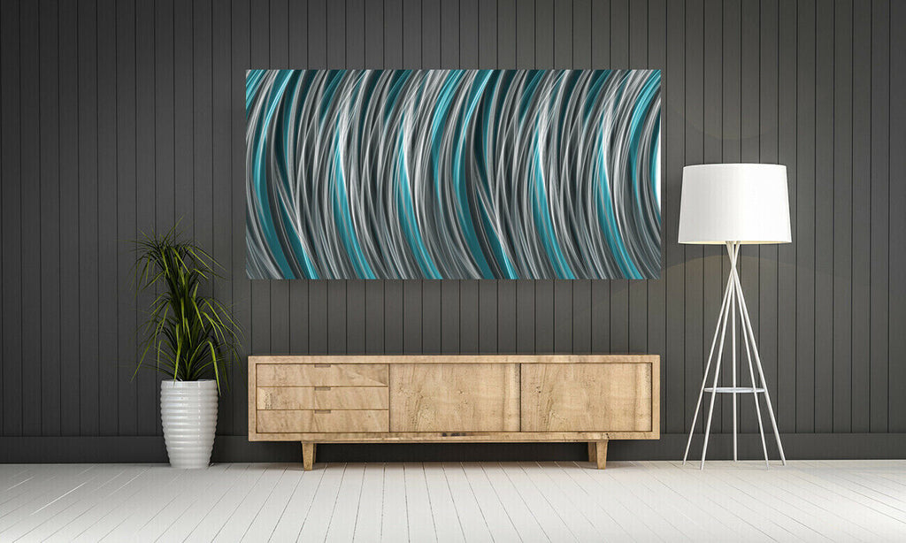 Grey Duck Egg Blue Stripes Modern Abstract Canvas Wall Art Picture Print