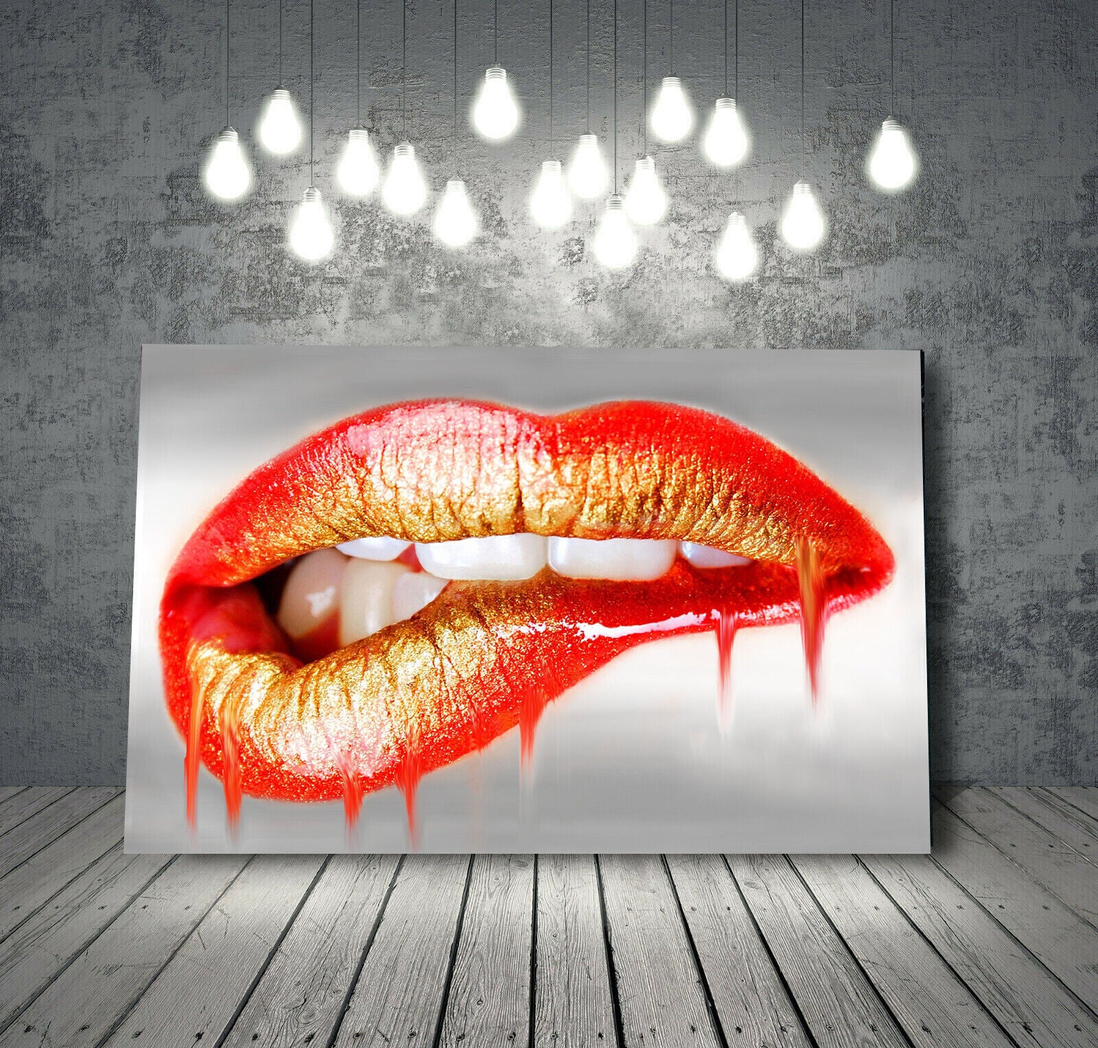Erotic Abstract Biting Lips Canvas Wall Art Picture Print