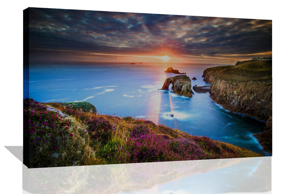 Sunset in Cornwall Landscape View Canvas Wall Art Picture Print