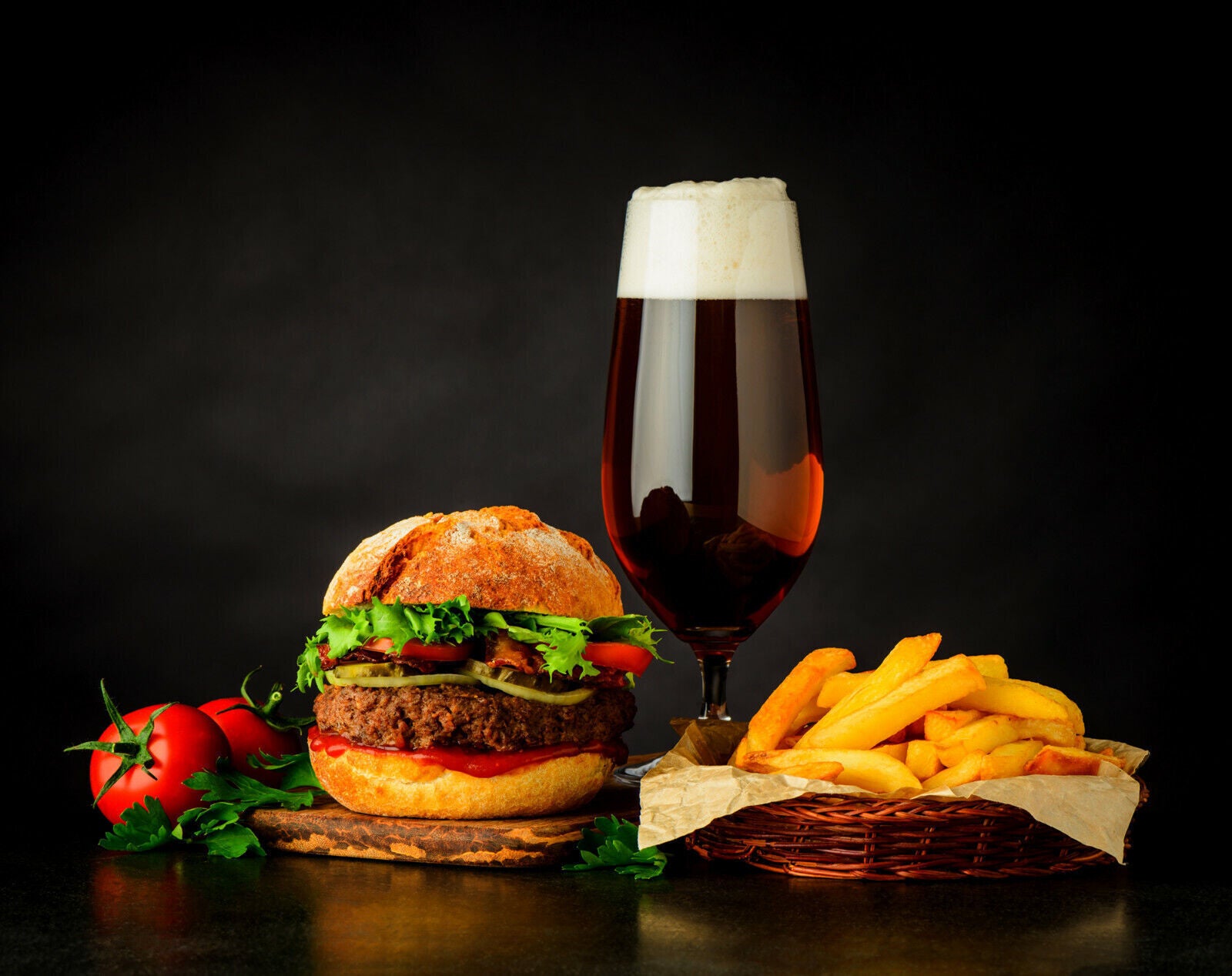 Burgers, Fries and a Beer Kitchen Canvas Wall Art Picture Print