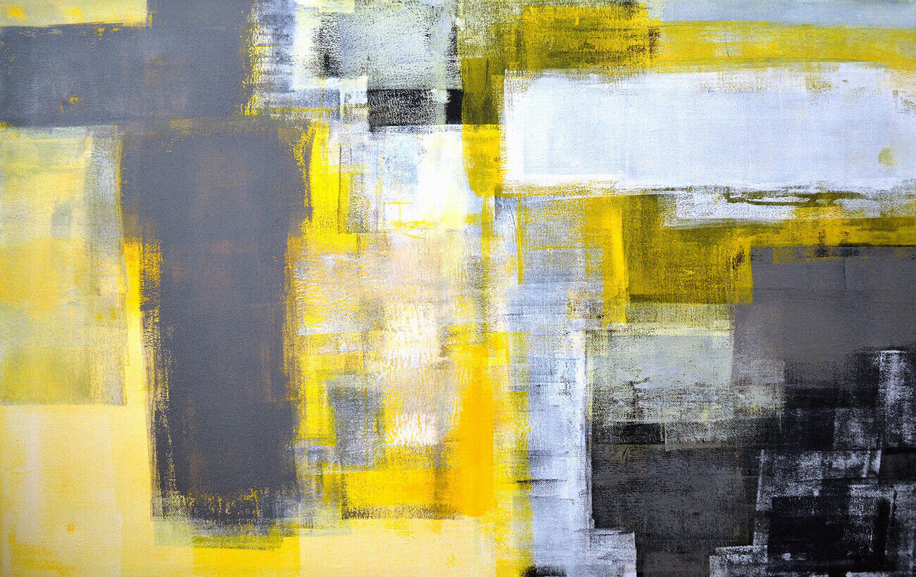 Modern Grey Yellow Abstract Oil Painting Canvas Wall Art Picture Print