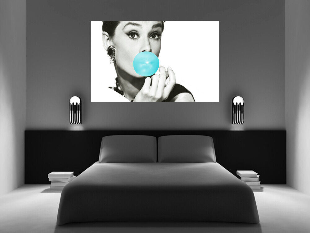 Audrey Hepburn Blue Bubblegum Bubble Gum Canvas Wall Art Print Picture All sizes