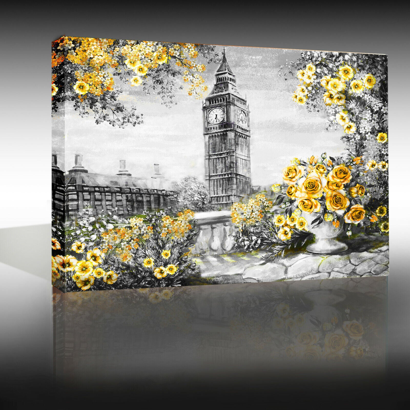 Yellow Summer In London Floral Canvas Wall Art Picture Print