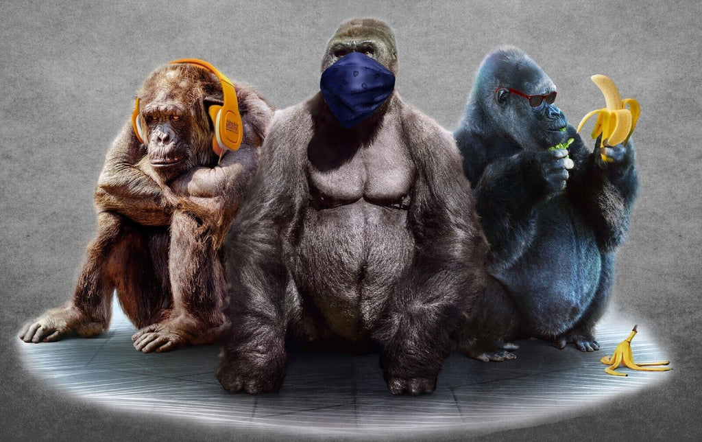 Grey 3 Modern Wise Gorillas Abstract Canvas Wall Art Picture Print