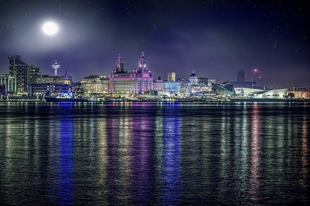 Liverpool Skyline at Night Landscape CANVAS WALL ART Picture Print