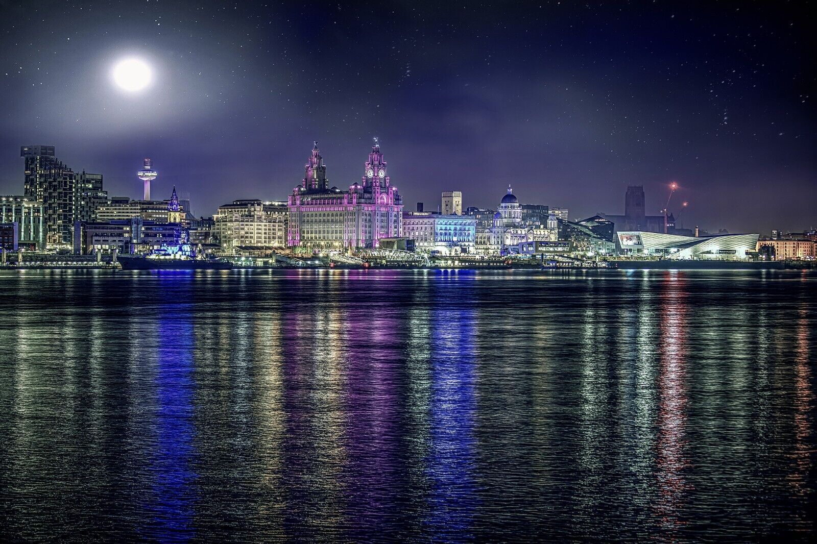 Liverpool Skyline at Night Landscape CANVAS WALL ART Picture Print