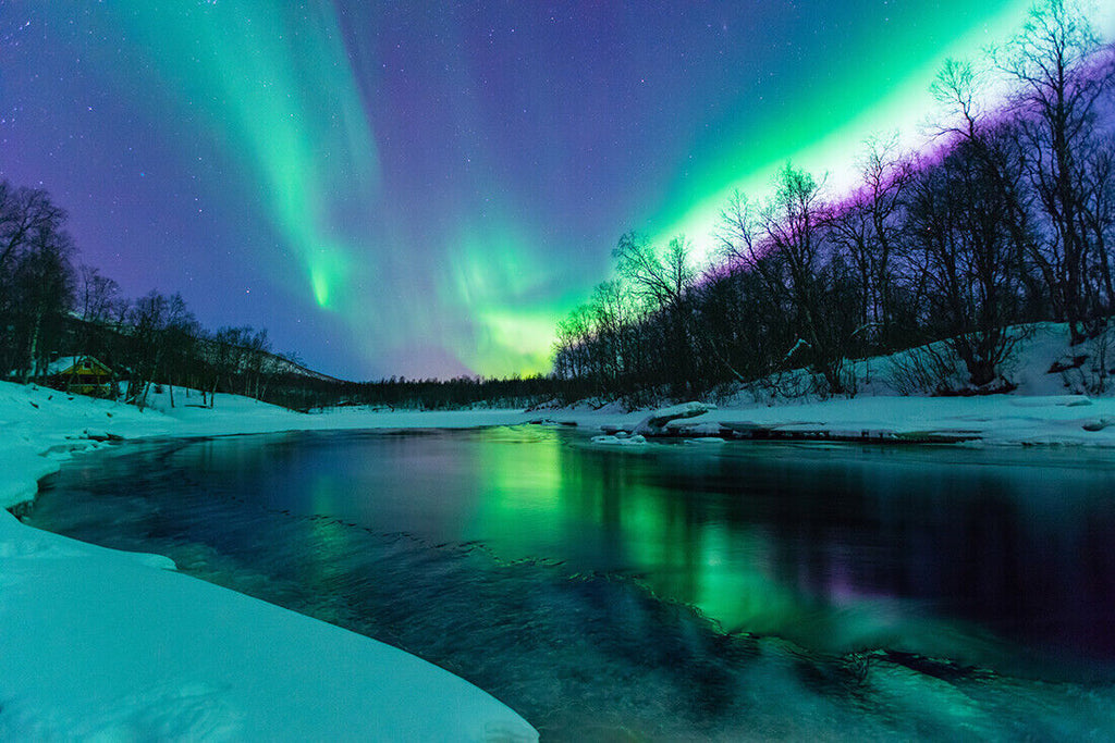 Northern Lights Aurelia Borealis Winter River  Canvas Wall Art Picture Print