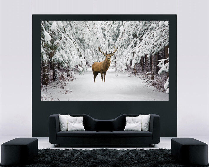 Deer in Snow Forest Winter Landscape Canvas Wall Art Animal Picture Print