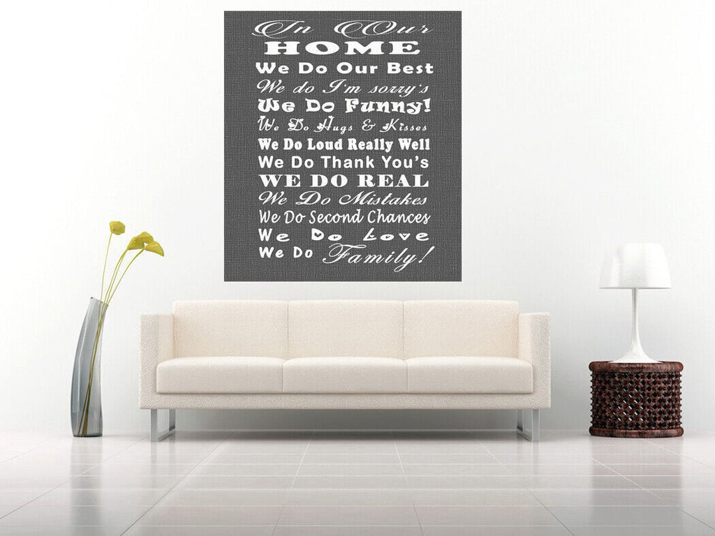 In Our Family Home Quote - Grey Canvas Wall Art Picture Print- ALL SIZES