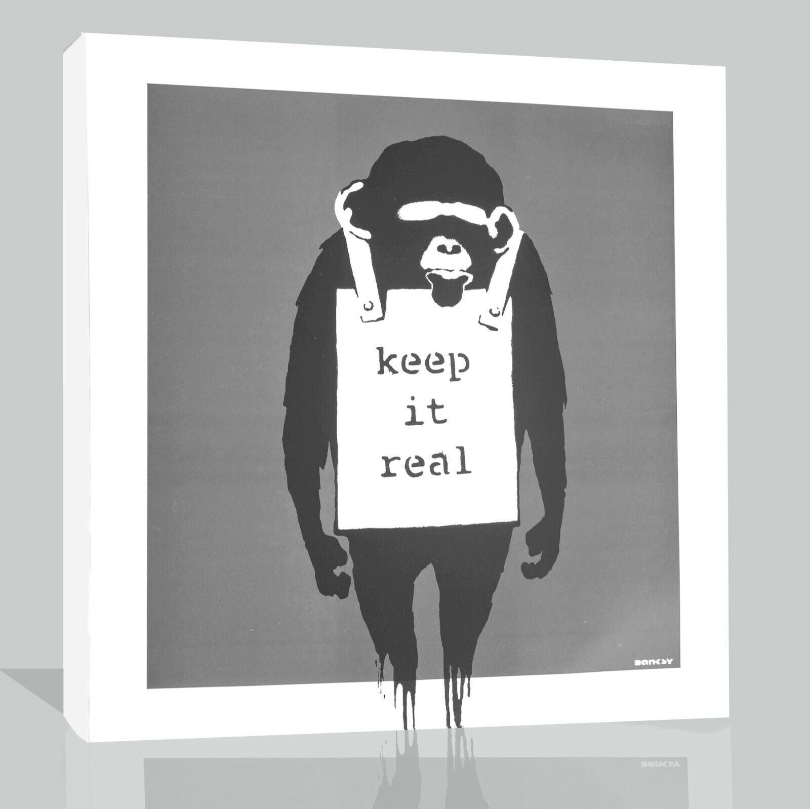 Banksy Keep It Real Street Graffiti Canvas Wall Art Print Picture - Grey