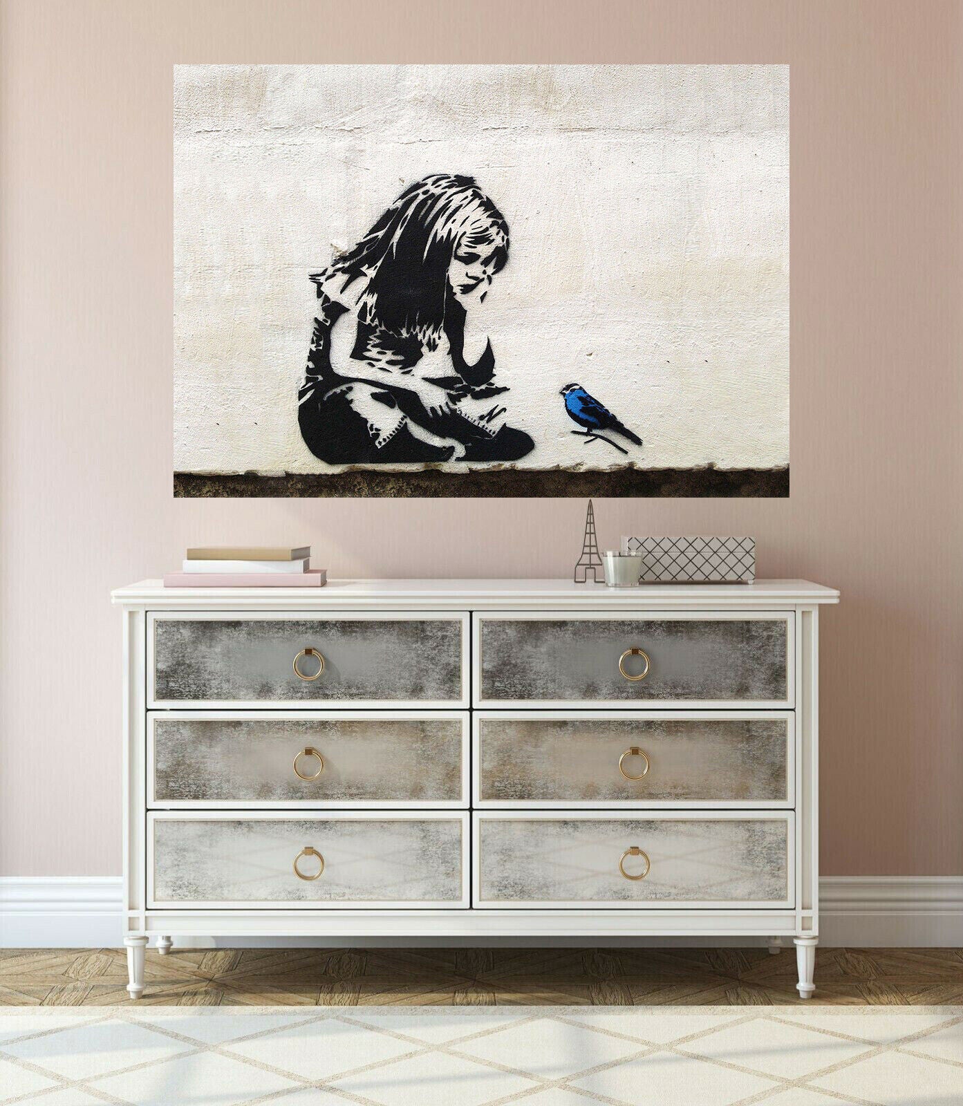 Banksy Girl With Blue Bird Graffiti Canvas Wall Art Picture Print