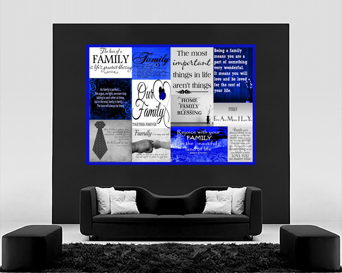 Navy Blue and Grey Family Love Quotes Canvas Wall Art Picture Print
