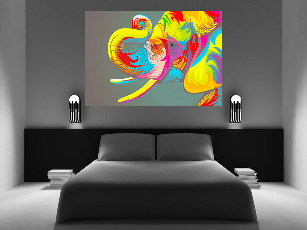 Colourful pop art abstract Elephant Canvas Wall Art Picture Print