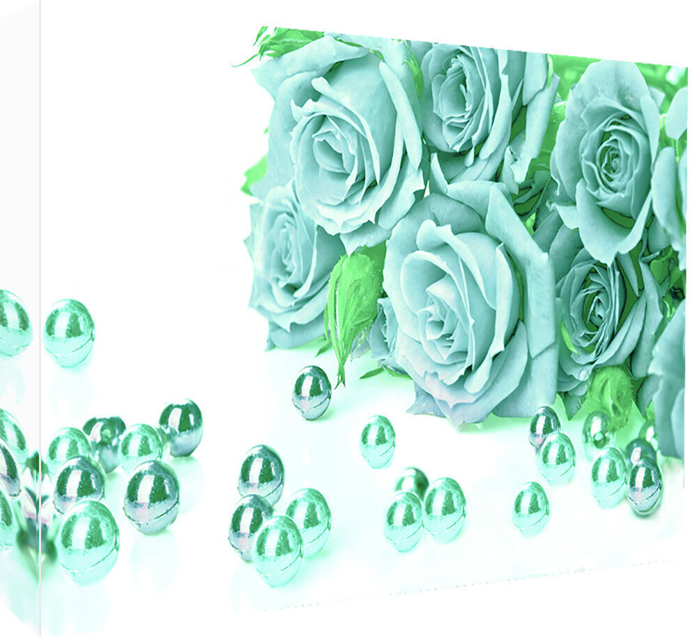 Duck Egg Blue Roses Cotton Canvas Wall Art Picture Print - A1, A2 sizes