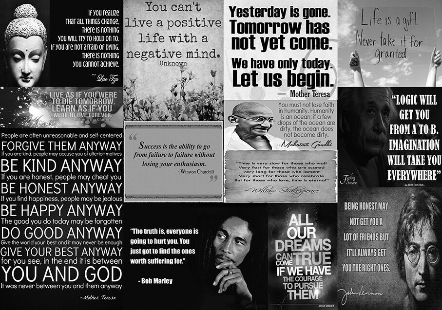 Black & White Positivity Quotes Canvas Wall Art Picture 100% cotton - A1, A2, A0