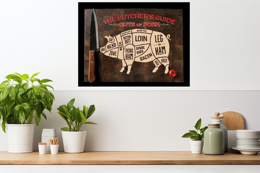Butchers Guide Cuts of Pork Pig Cotton Canvas Wall Art Picture Print