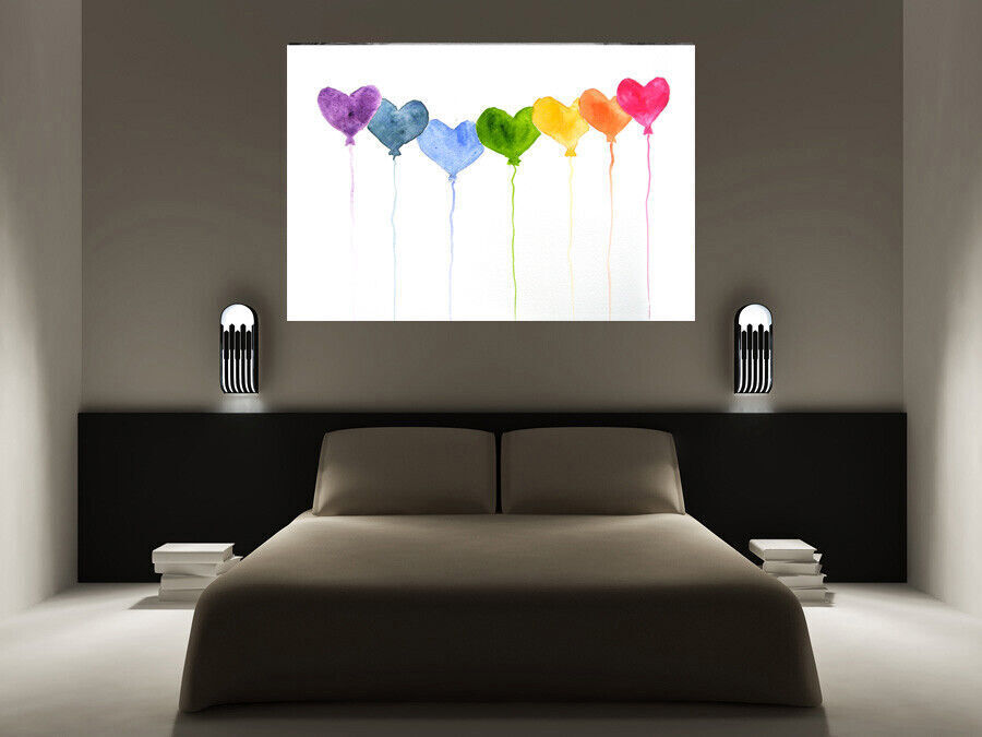 Colourful Hearts Balloons Abstract Watercolour Canvas Wall Art Picture Print