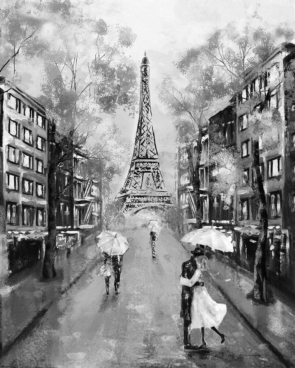 Black & White Paris Oil Painting Canvas Wall Art Picture Print Various Sizes