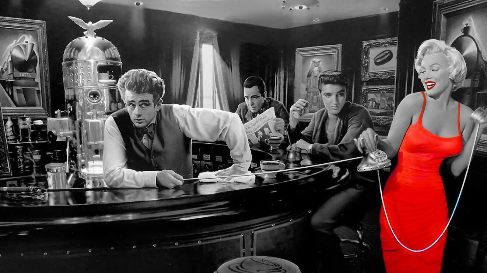 Marilyn Monroe Elvis Presley James Dean Red Dress Canvas Wall Art Print