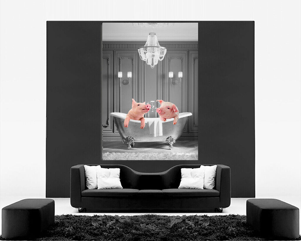 Animal Piglets Pigs bathing in bathtub Canvas Wall Art Picture Print