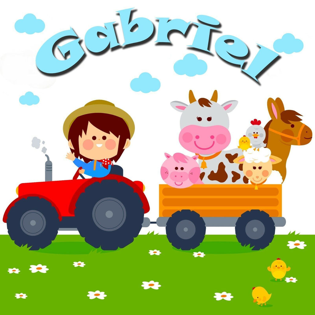 Childs Personalised Farms Tractor - Their Name on Canvas Wall Art Picture Print