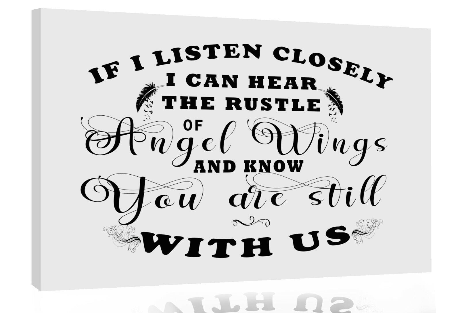 If I listen closely Angel Wings quote Canvas Wall Art Picture Print Black &White
