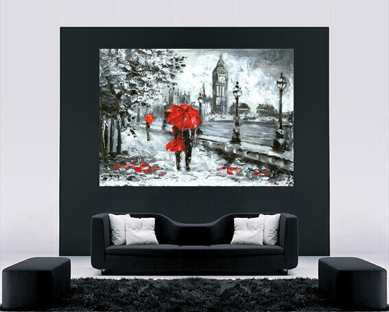 Big Ben London Street View Oil Painting Red Black Canvas Wall Art Picture Print