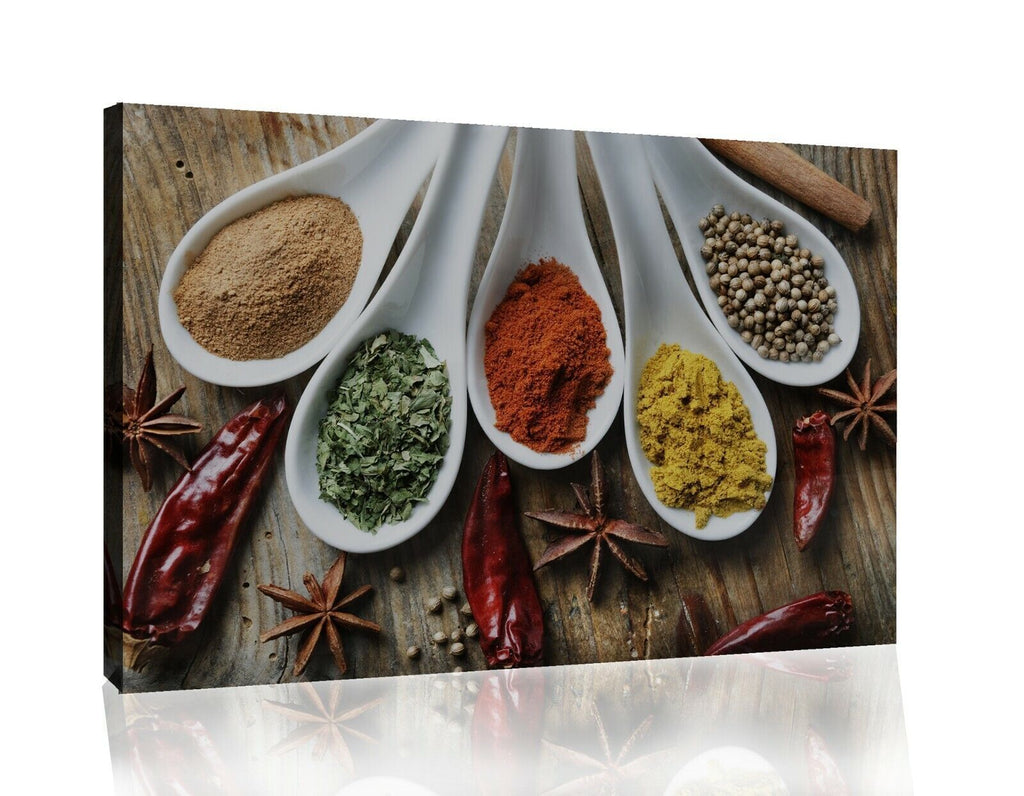 Spices Chillies on Kitchen Table Canvas Wall Art Picture Print