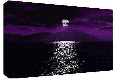 LARGE PURPLE SEA SUNSET CANVAS PICTURE WALL ART 40" X 25" (101cm x 63.5cm)