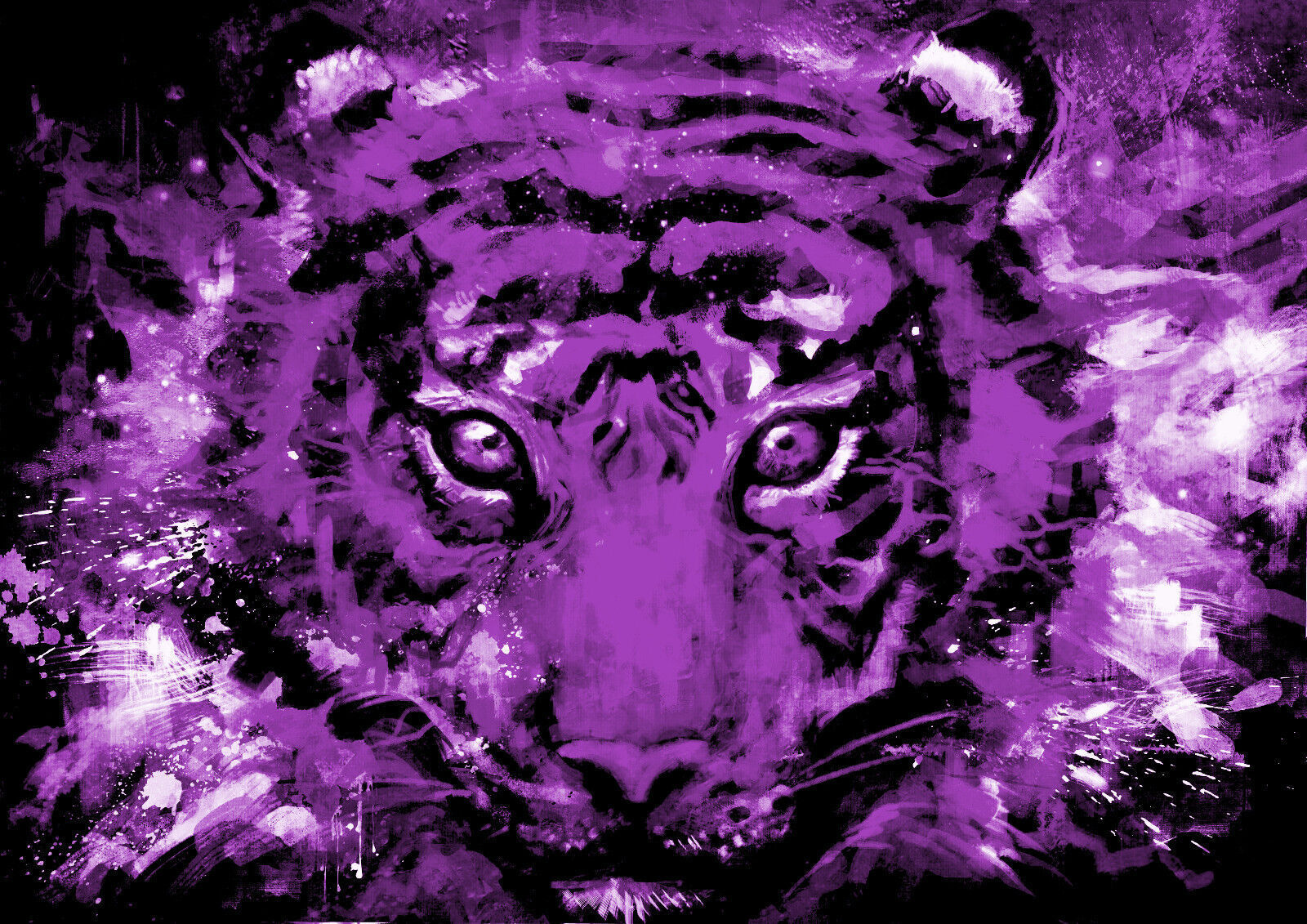 Purple Abstract Tiger Canvas Wall Art Picture Print - A0, A1, A2 variuos sizes