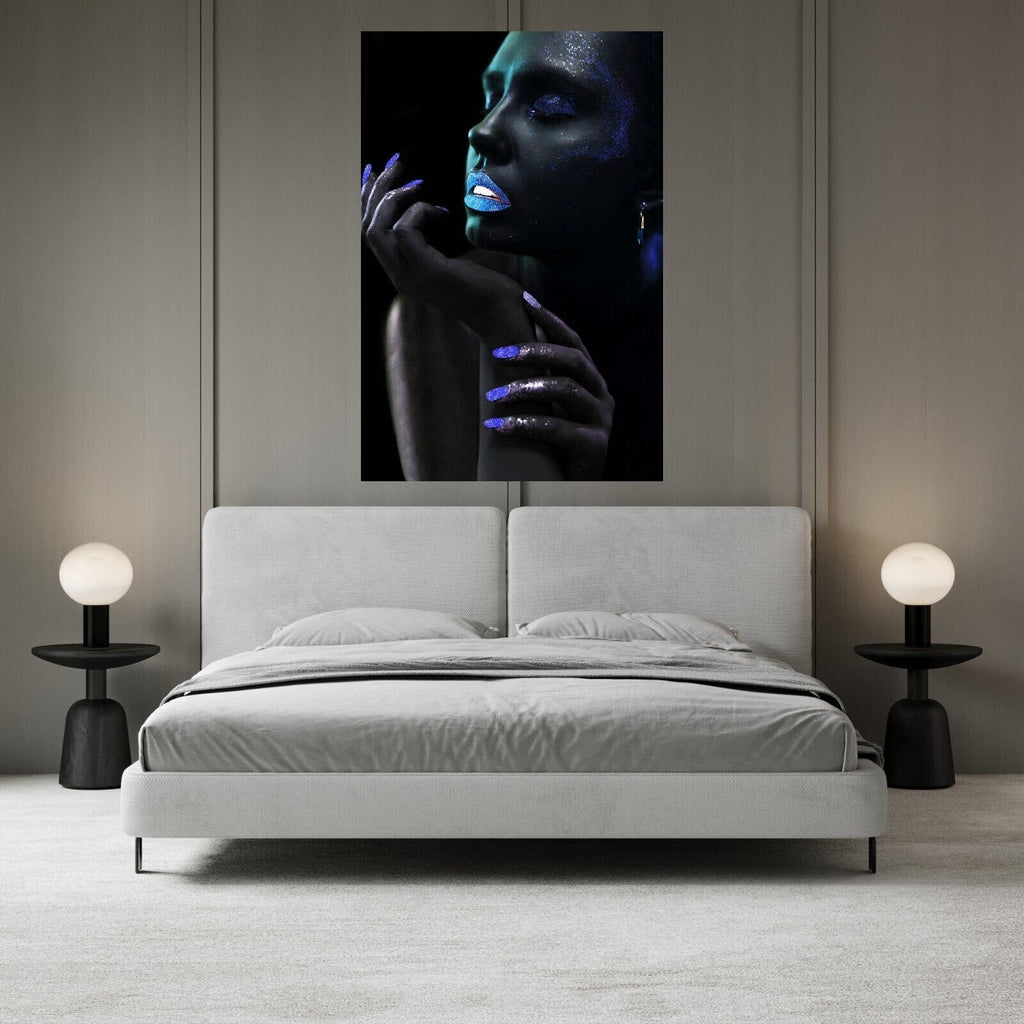 Abstract Blue Black Woman Canvas Wall Art Picture Print