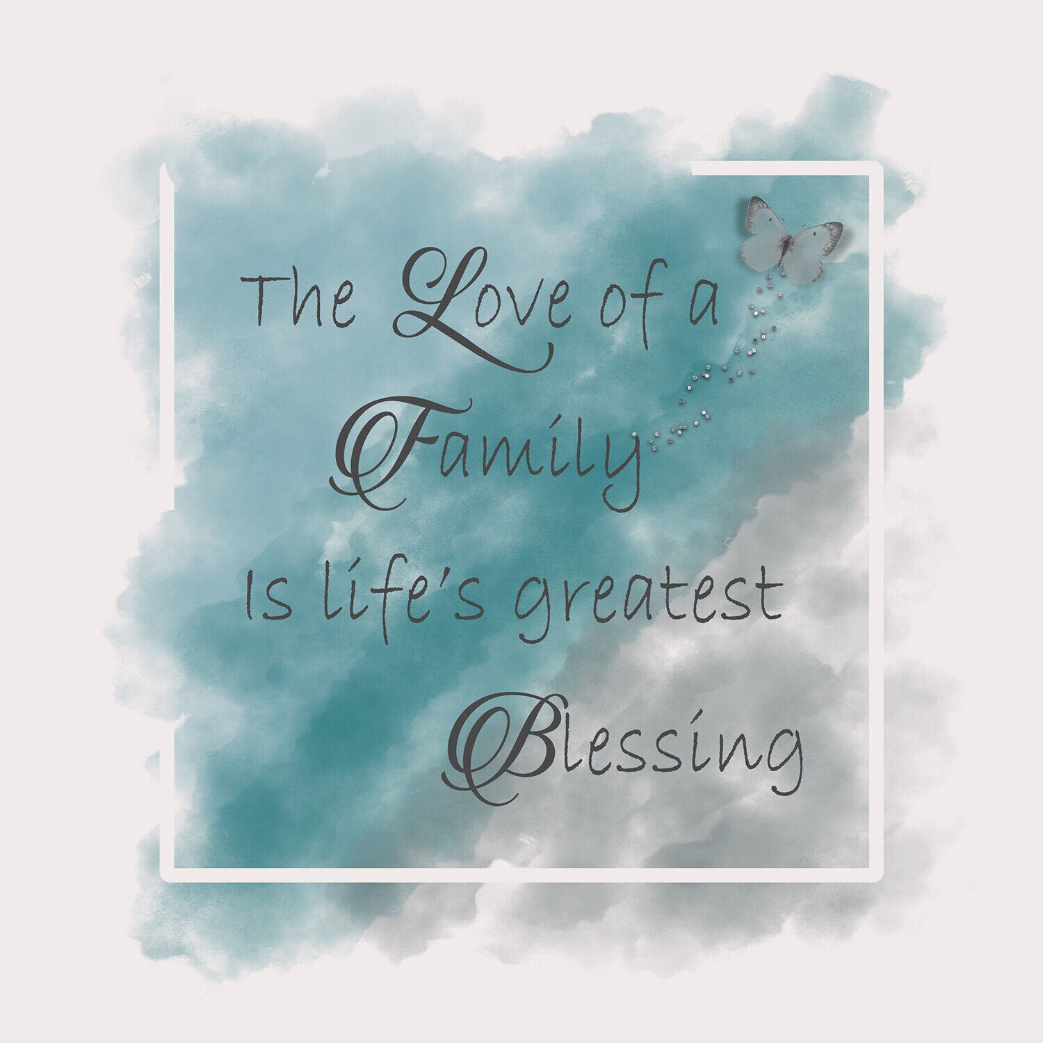 Watercolours Duck Egg Blue & Grey Family Quote Canvas Wall Art Picture Print