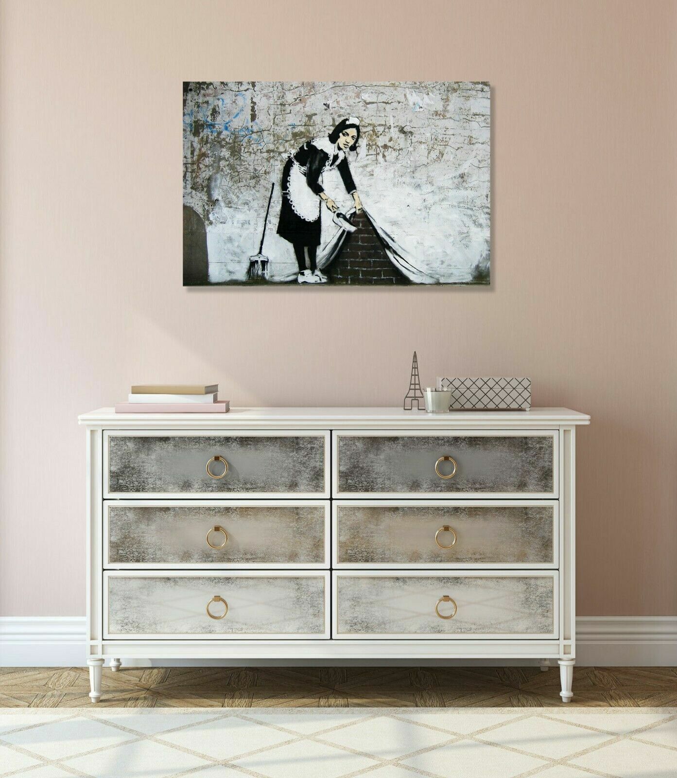 Banksy Sweep It Under The Carpet Maid  CANVAS WALL ART Picture Print - All sizes