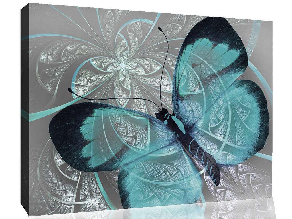 Abstract Canvas Print Butterfly Duck Egg Blue Grey Unique Wall Art Various Sizes