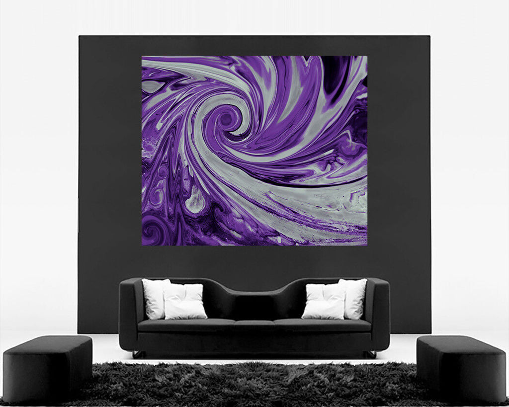 Modern Purple and Grey Spiral Swirl Abstract Canvas Wall Art Print