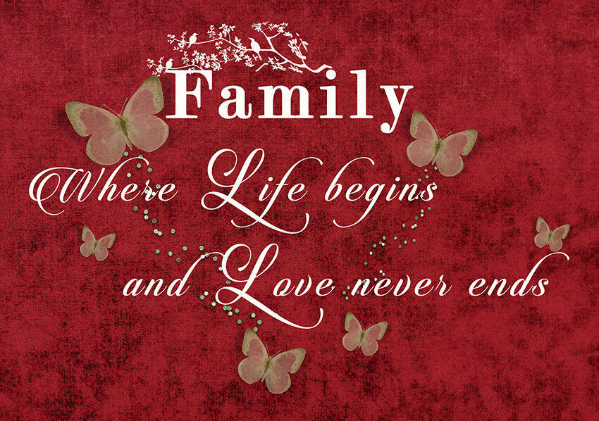 FAMILY QUOTE Where Life Begins - RED - Canvas Wall Art Picture Print- ALL SIZES