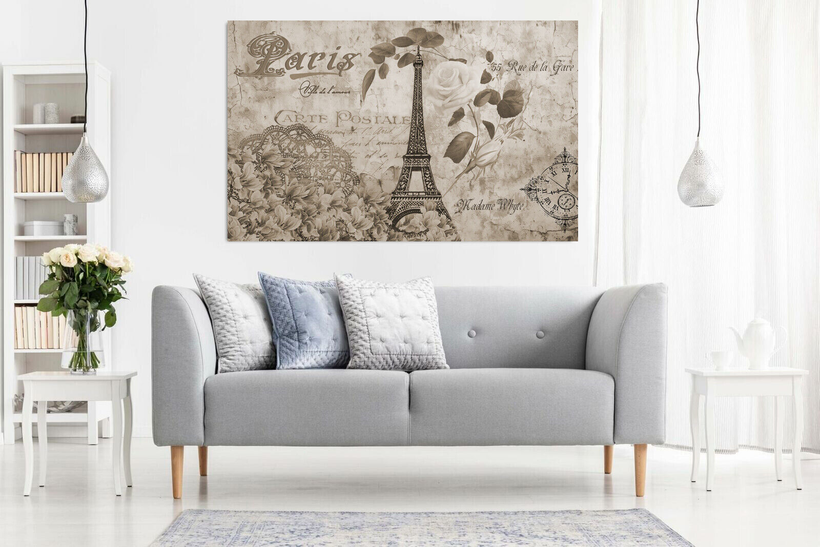 Sepia Brown Tones Abstract Canvas Wall Art Vintage Eiffel Tower Paris Romantic