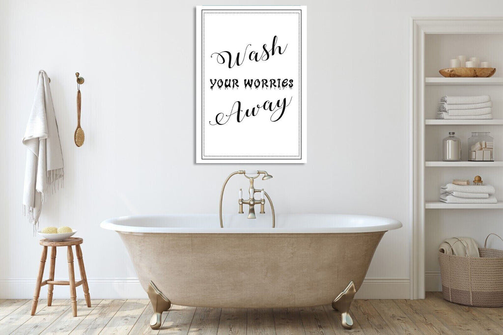 Wash your worries away - Black and White Bathroom Canvas Wall Art Picture Print