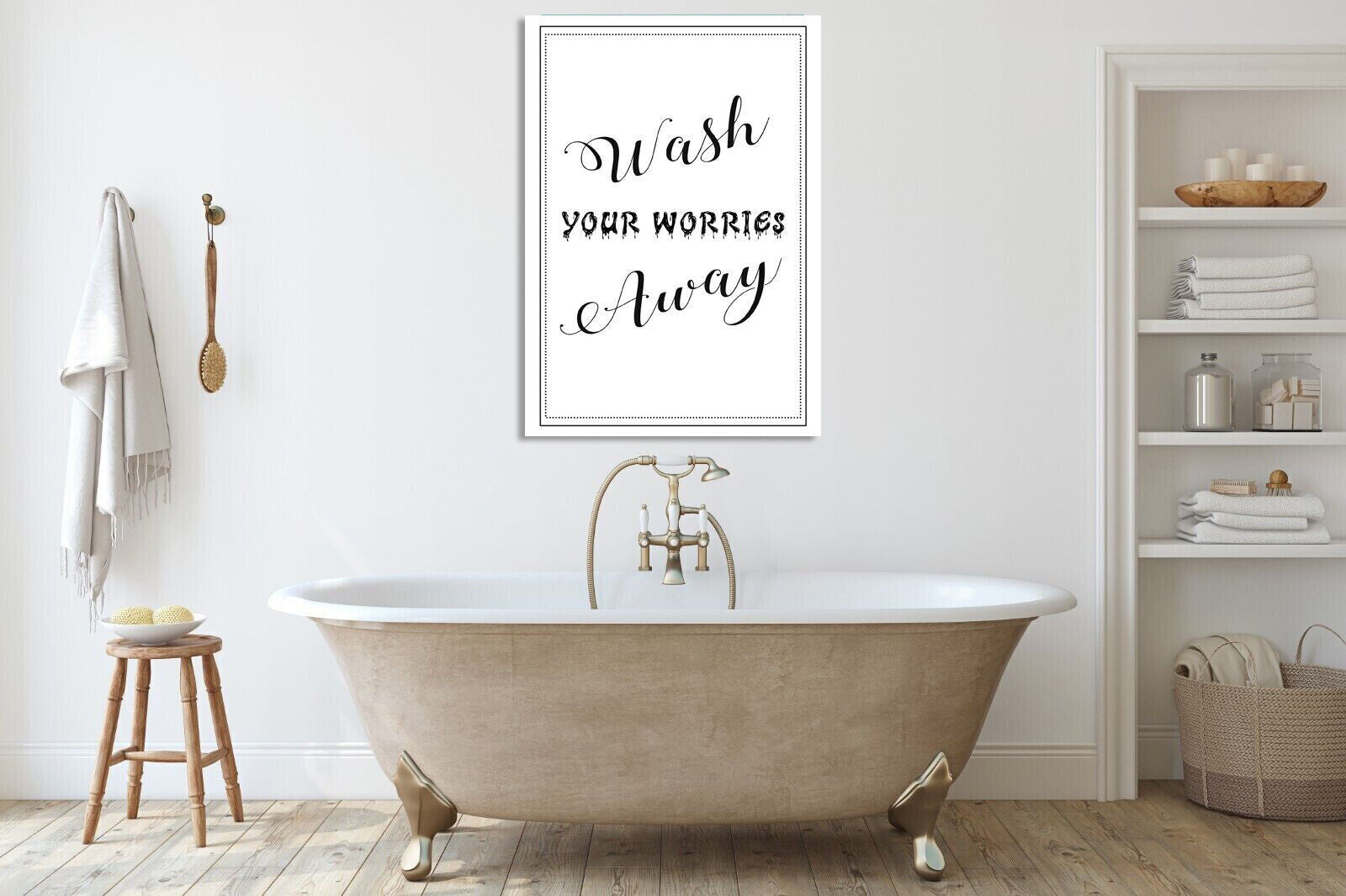 Wash your worries away - Black and White Bathroom Canvas Wall Art Picture Print