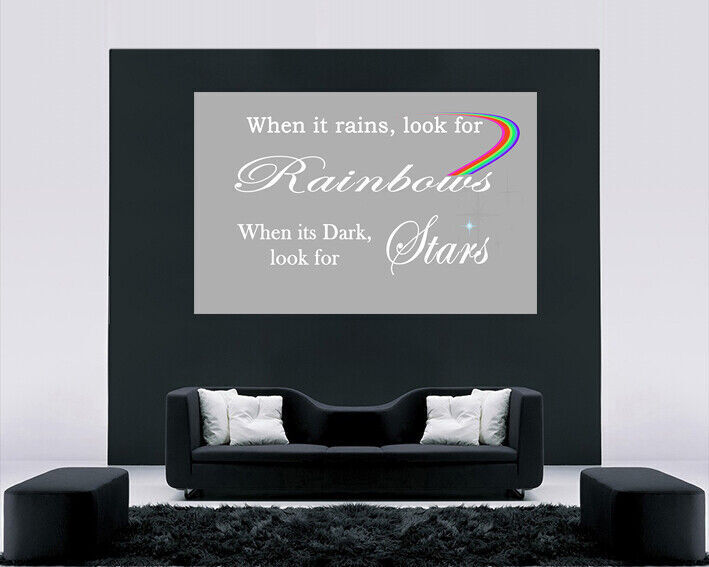 Grey WHEN IT RAINS LOOK FOR RAINBOW QUOTE Canvas Wall Art Picture Print