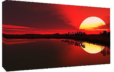 LARGE RED SEA SUNSET CANVAS PICTURE WALL ART 40" x 25" (101cm x 63cm)